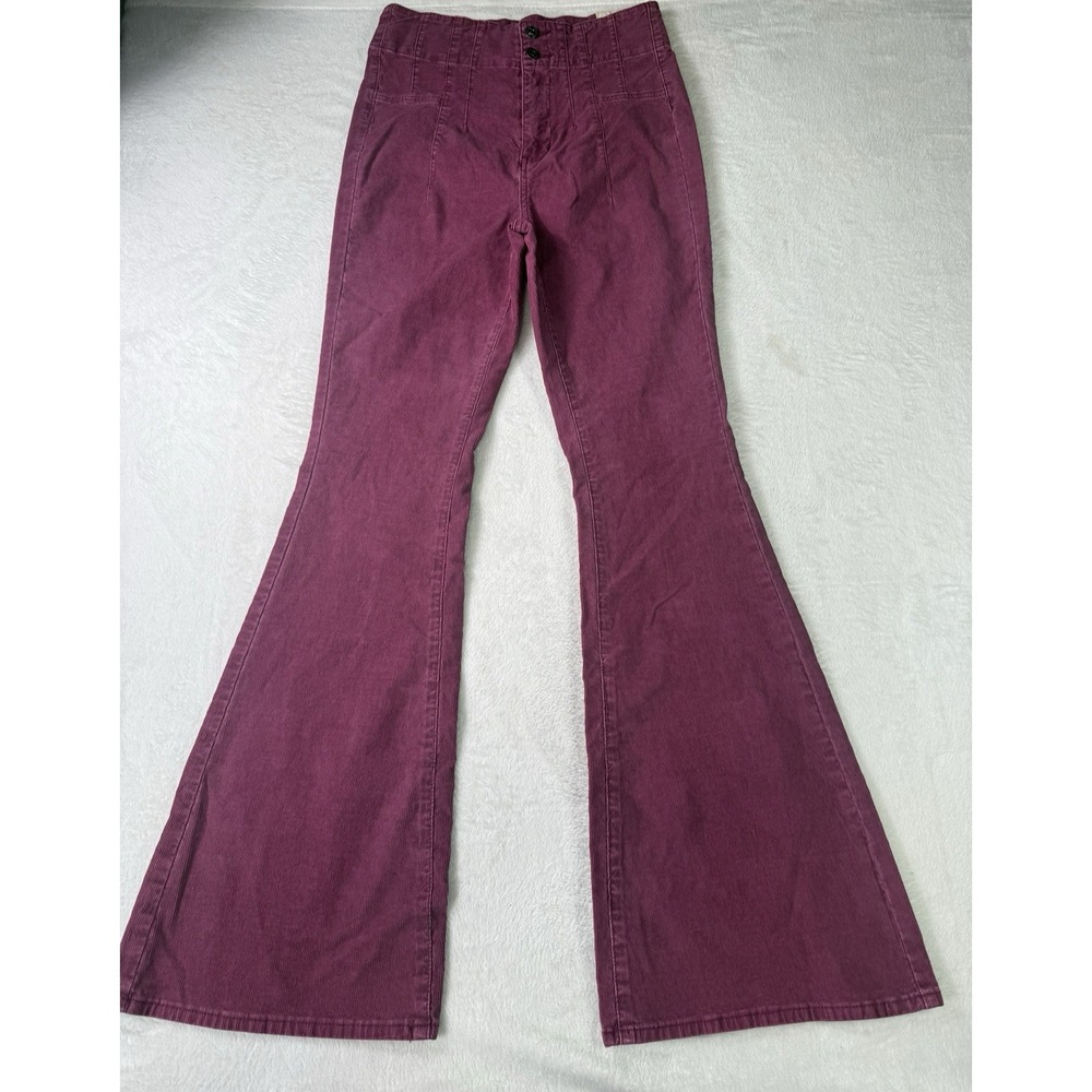 Free People Jayde Corduroy High Rise Flare Stretch Jeans 29 Plum Purple NWT